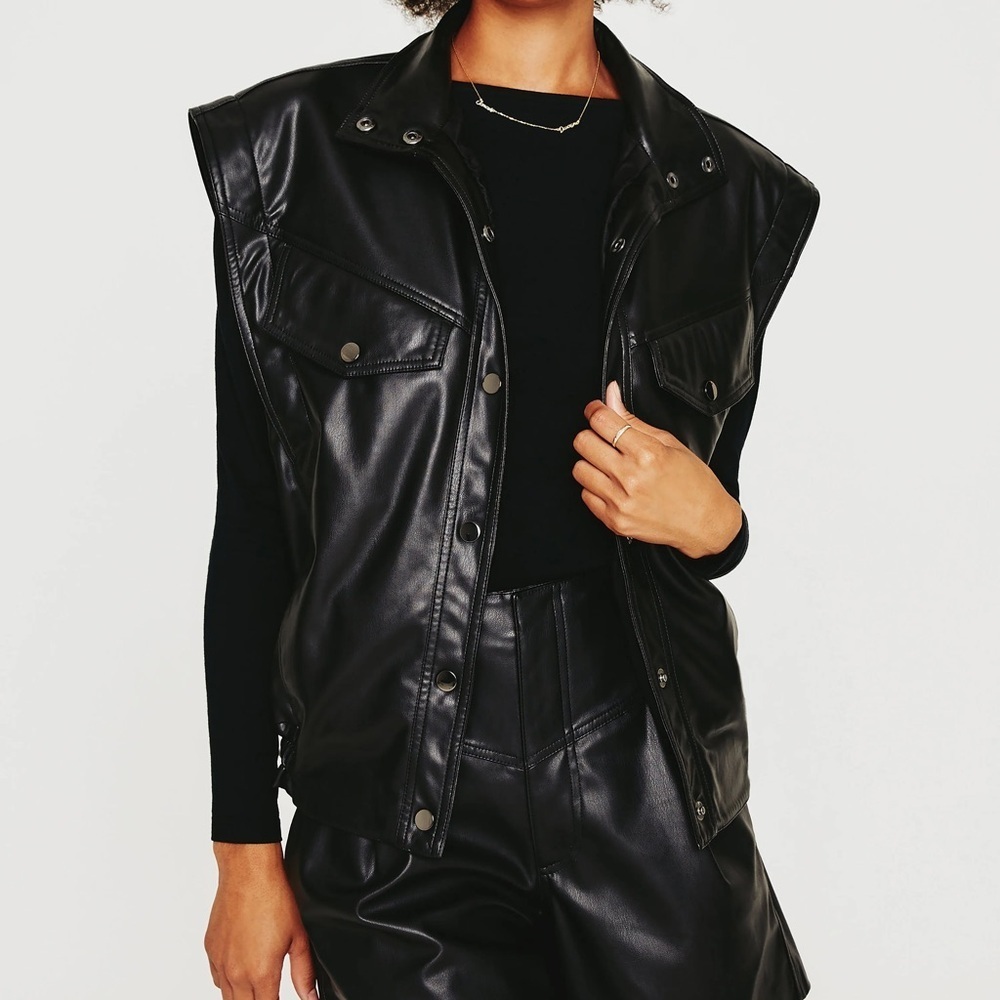AG Jeans Black Vegan Leather Jacket Removable Sleeves